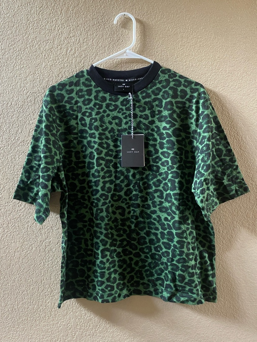 Lazy Oaf Green and Black Leopard Print Short Sleeve Tee
